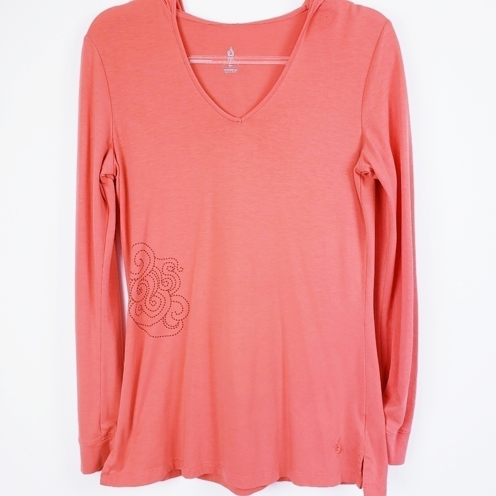 Isis‎ Yoga - Coral V-neck Hooded Popover Top